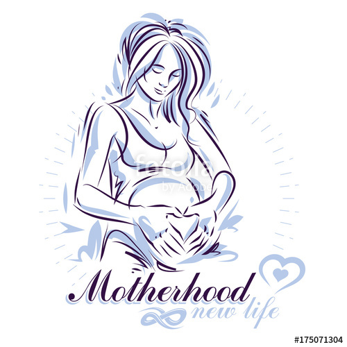 500x500 Vector Hand Drawn Illustration Of Pregnant Elegant Woman Expecting - Pregnant Woman Sketch