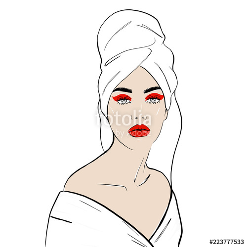 500x500 Beauty Spa Face With Red Makeup, Pretty Woman In Towel And In - Pretty Woman Sketch
