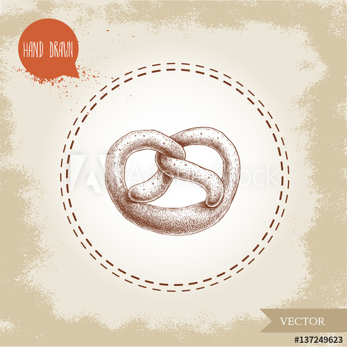 500x500 Hand Drawn Sketch Style Bakery Goods Illustration. Fresh German - Pretzel Sketch