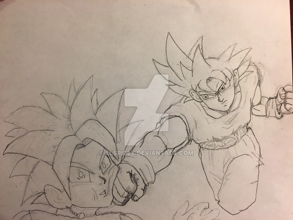 1024x768 Goku Ui Vs Kefla Primary Sketch By Elspidey - Primary Sketch