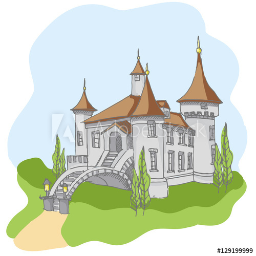 500x500 Hand Drawn Doodle Cartoon Fairy Tale Castle Building Icon. Vector - Princess Castle Sketch