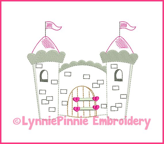 570x499 Pretty Princess Castle Colorwork Sketch Embroidery Design 4x4 Etsy - Princess Castle Sketch