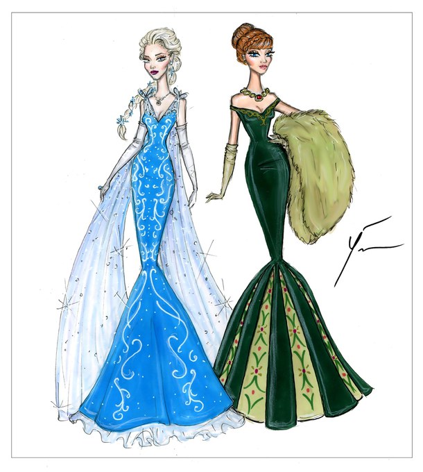 610x680 Elsa Amp Anna - Princess Dress Sketch