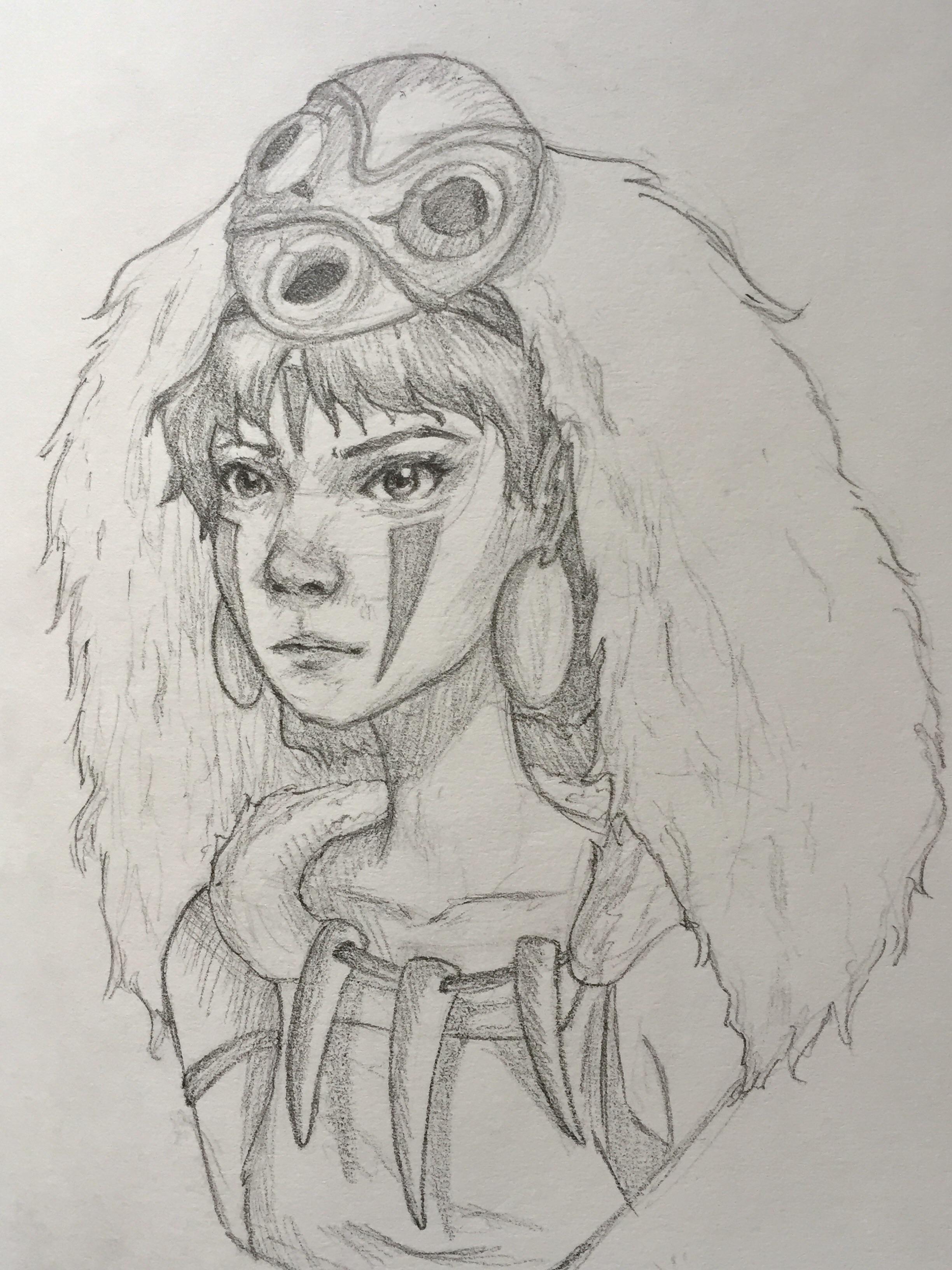 2448x3264 Princess Mononoke Drawing - Princess Mononoke Sketch