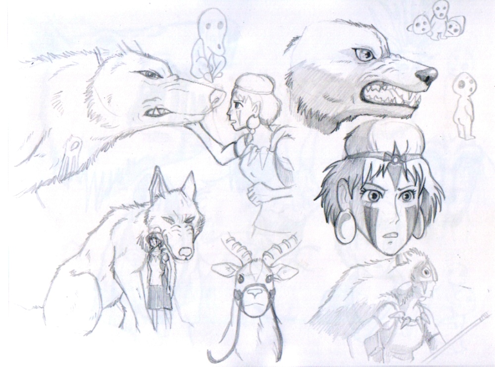 1000x741 Princess Mononoke Sketches By Shiverz - Princess Mononoke Sketch