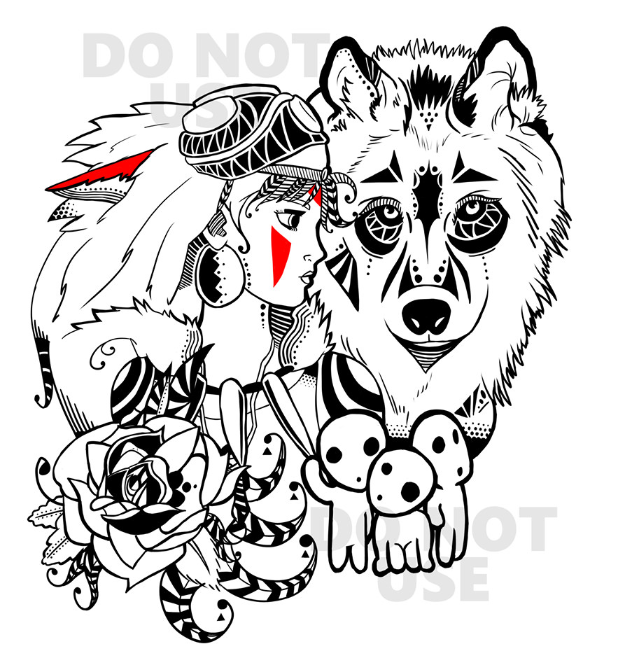 893x960 Princess Mononoke Tattoo Drawn For A Friend. Emma Hampshire - Princess Mononoke Sketch