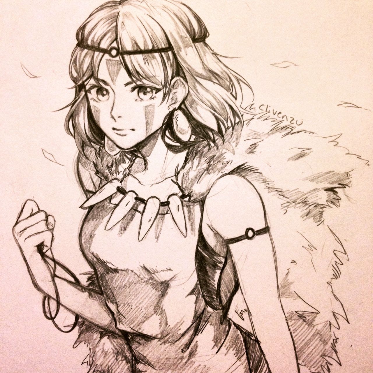 1280x1280 Princess Mononoke By Clivenzu Ladowska - Princess Mononoke Sketch