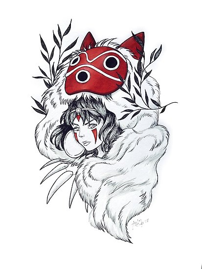 413x550 Studio Ghibli Princess Mononoke Illustration Posters By Julie - Princess Mononoke Sketch