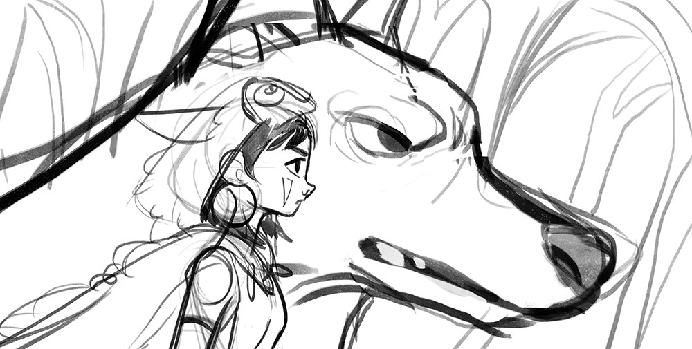 1000x505 Artstation - Princess Mononoke Sketch
