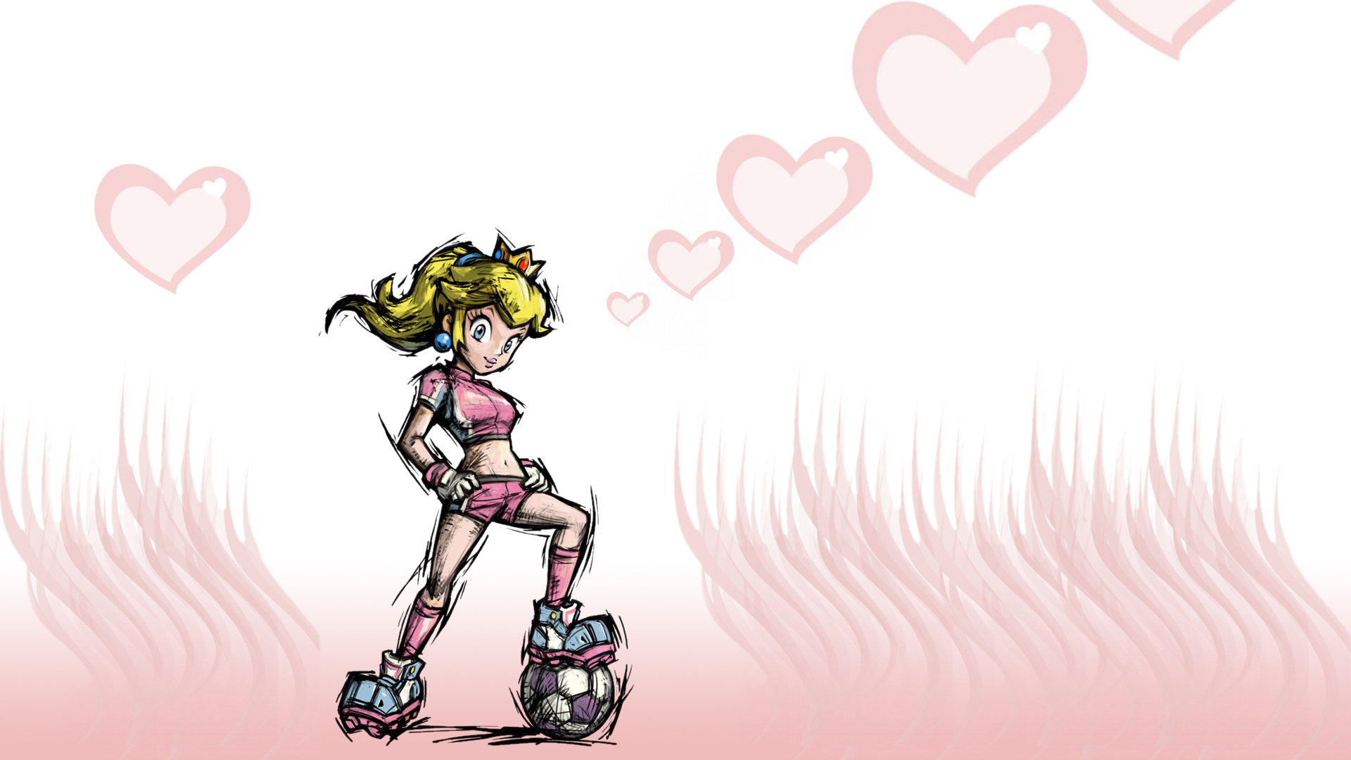 1920x1080 Princess Peach Mario White Heart Soccer Football Drawing Sketch - Princess Peach Sketch