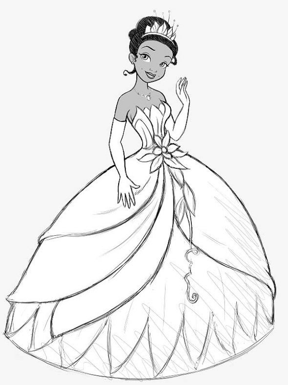 590x789 Disney Tiana Drawing Para Guardar El Dibujo En Tu Disco Duro - Princess Tiana Sketch