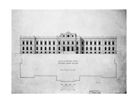 473x355 Sketch Of Principal Front, Proposed Library Building Giclee Print - Principal Sketch