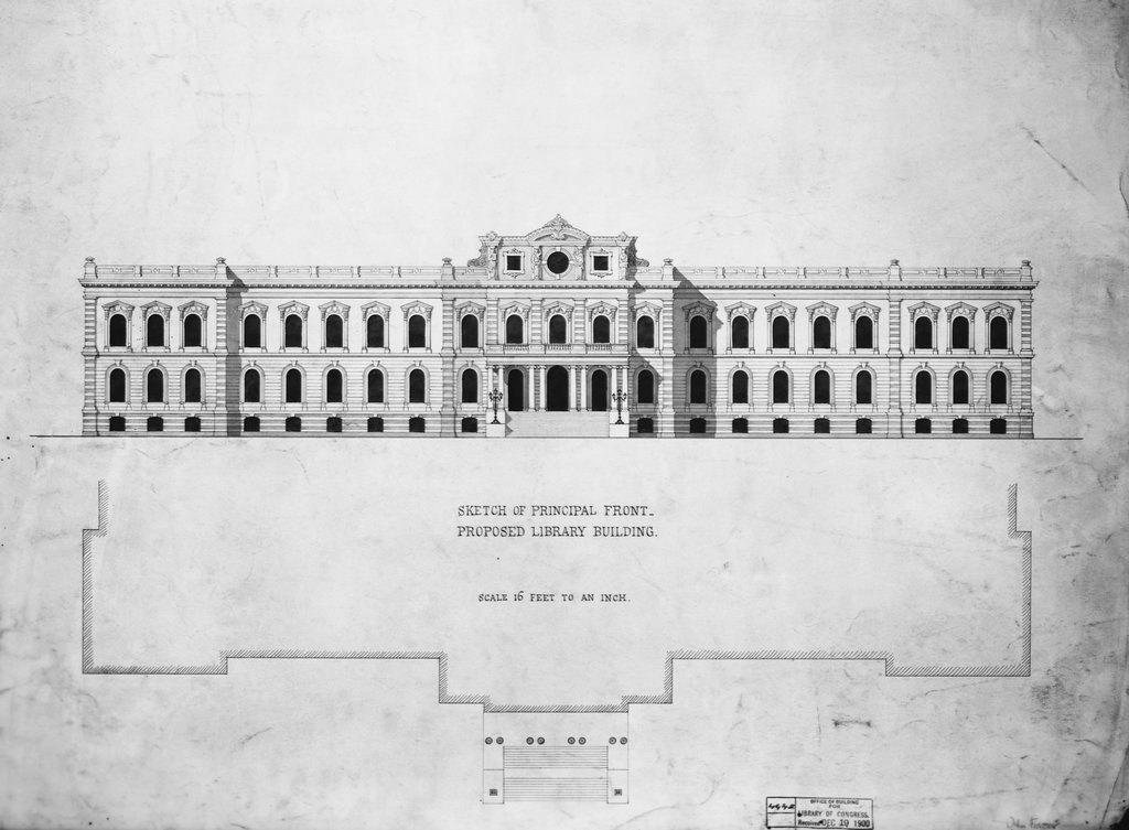 1024x753 Sketch Of Principal Front. Proposed Library Building Posters - Principal Sketch