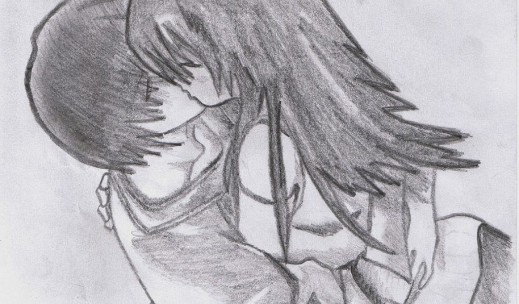 1024x600 Professional Sketch Love Girl Sad Kiss - Professional Sketches