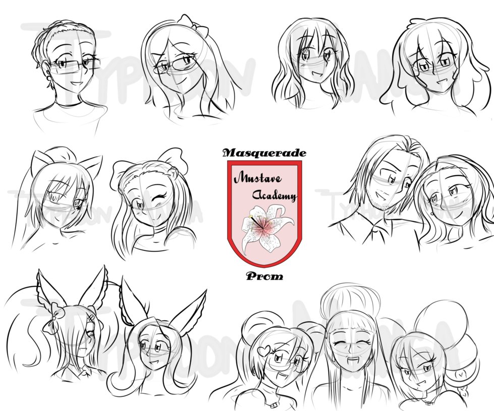 979x816 Masquerade Prom Attendee Bust Sketches By Typhoon Manga - Prom Sketches