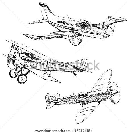 450x470 Propeller Airplanes Drawings On White Background Invitations - Propeller Sketch