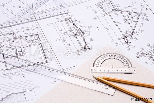 500x334 Workplace Of Architect. Architectural Design, Sketch, Drawing - Protractor Sketch