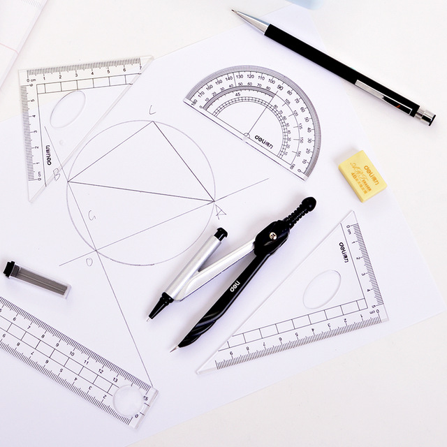 640x640 Deli Math Set Drafting Set Compass Circle Drawing Template - Protractor Sketch