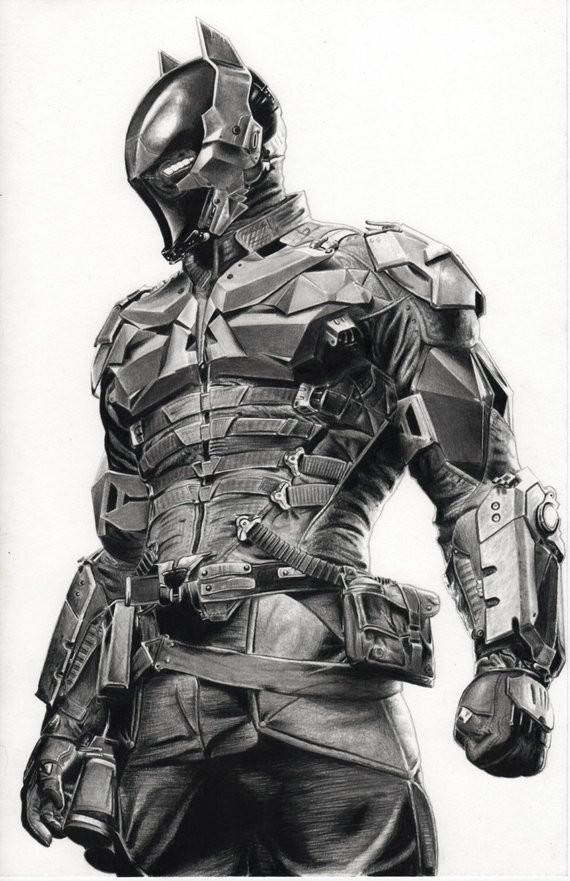 570x881 Arkham Knight Pencil Drawing Batman Game Ps3 Xbox Dark Print Etsy - Ps3 Sketch