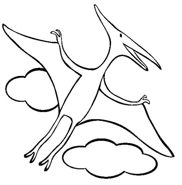 600x612 Simple Drawing Of Pterodactyl In Dinosaur Coloring Page - Pterodactyl Sketch