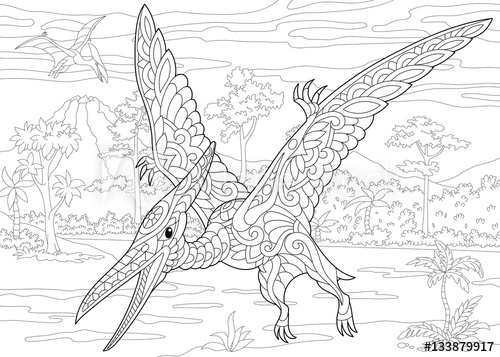 500x357 Stylized Pterodactyl Dinosaur, Pterosaur Of The Late Jurassic - Pterodactyl Sketch