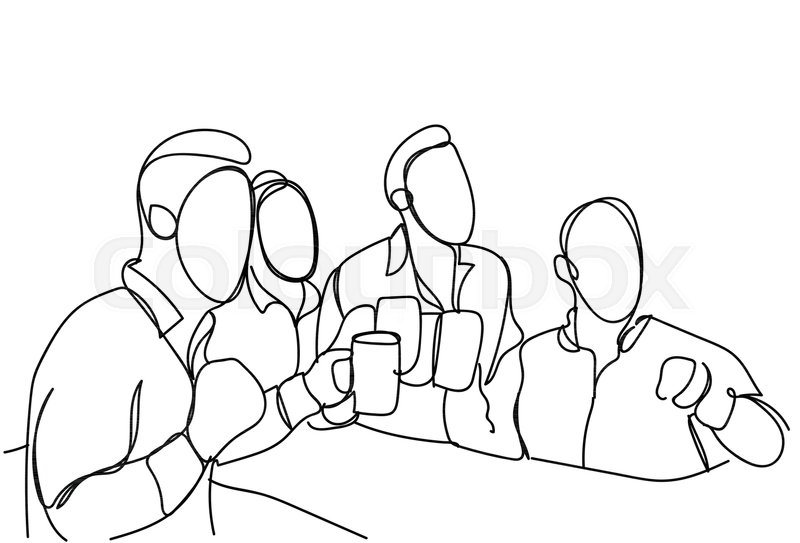 800x543 Group Of Sketch Men Drinking Beer Hold Glasses Doodle Male In Pub - Pub Sketch