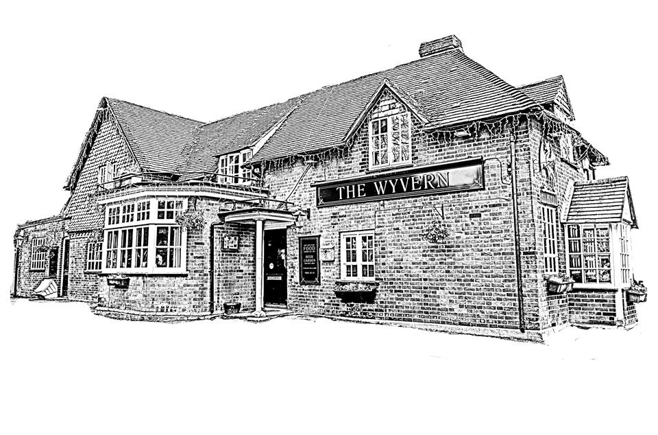 960x634 The Wyvern Pub, Church Crookham - Pub Sketch