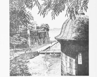 340x270 Pen And Ink Lithograph Art Print Puerta De San Juan Old San Etsy - Puerto Rico Sketch