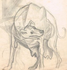 284x300 Eduardo Vera Cortes Original Drawing Sketch Calving Sato Dog - Puerto Rico Sketch