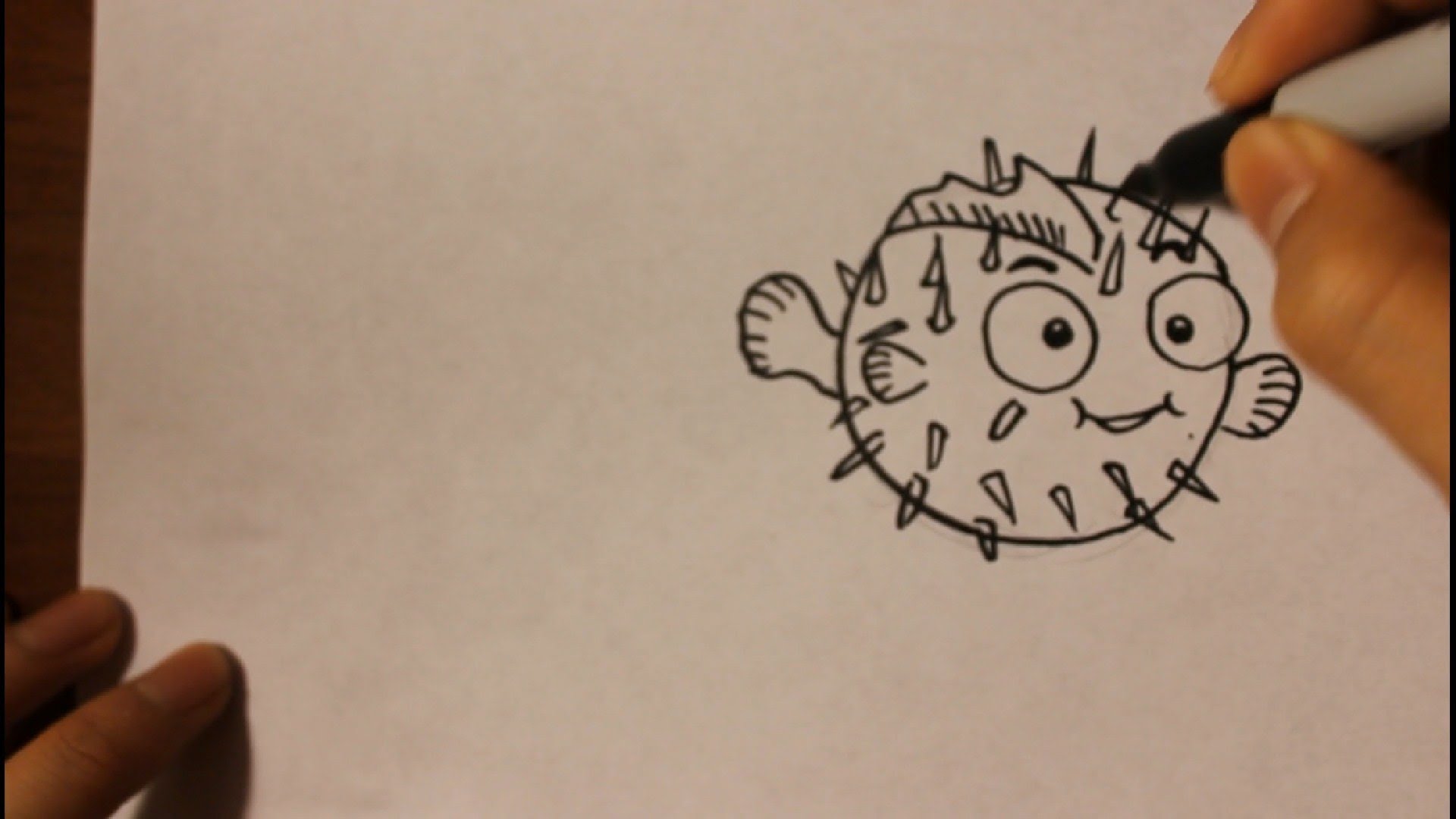 1920x1080 How To Draw Cartoon Puffer Fish Easy Step By Step Drawing - Puffer Fish Sketch