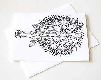 340x270 Puffer Fish Notecard Etsy - Puffer Fish Sketch