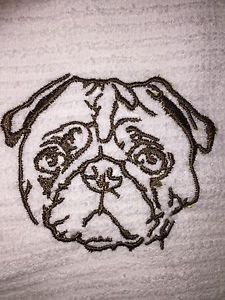225x300 Embroidered Kitchen Bar Hand Towel Bs0466 Pug Dog Face Sketch Ebay - Pug Sketch