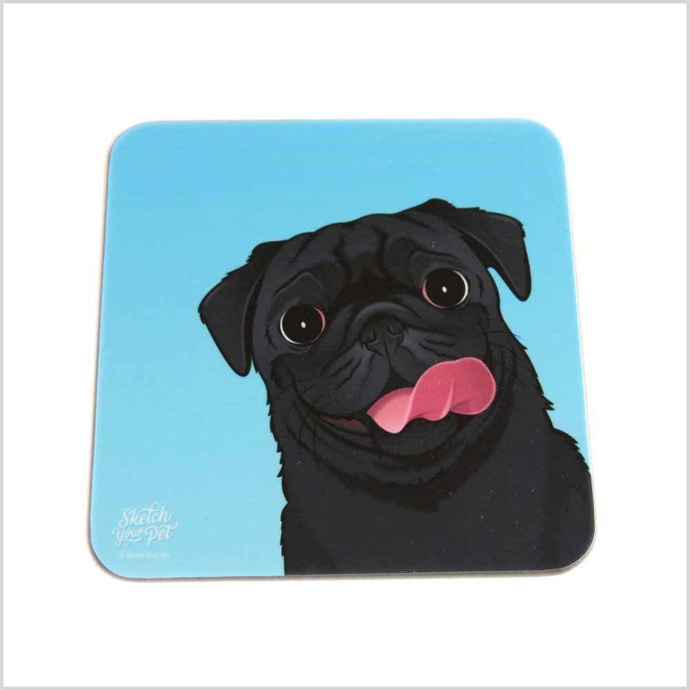 1000x1000 Coaster Happy Black Pug Sketch Your Pet - Pug Sketch