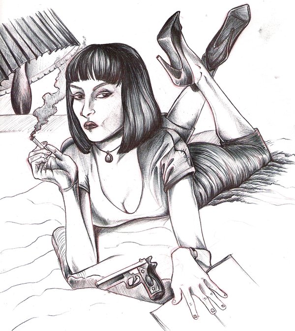 600x672 Pulp Fiction Sketch By Faithlessie Fall3n - Pulp Fiction Sketch