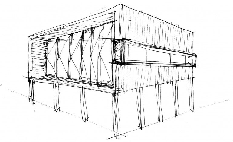 770x471 Pump House Sketch Self Sustainable Weekend Retreat By Branch - Pump Sketch