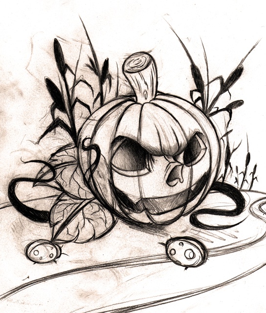 544x641 Black And White Pumpkin Sketch Halloween Tattoo - Pumpkin Sketch