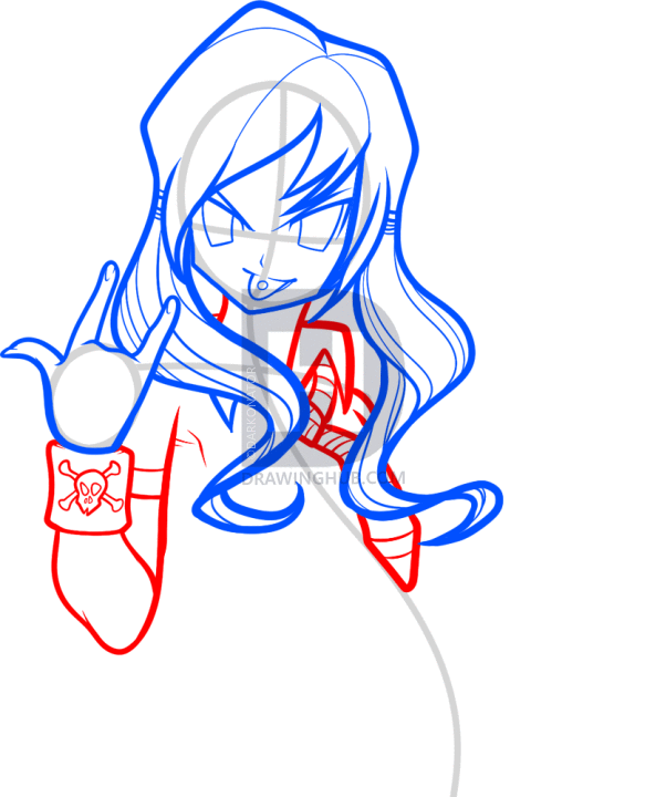 593x720 How To Draw Anime Punk, Punk Girl, Step By Step, Drawing Guide, By - Punk Girl Sketch