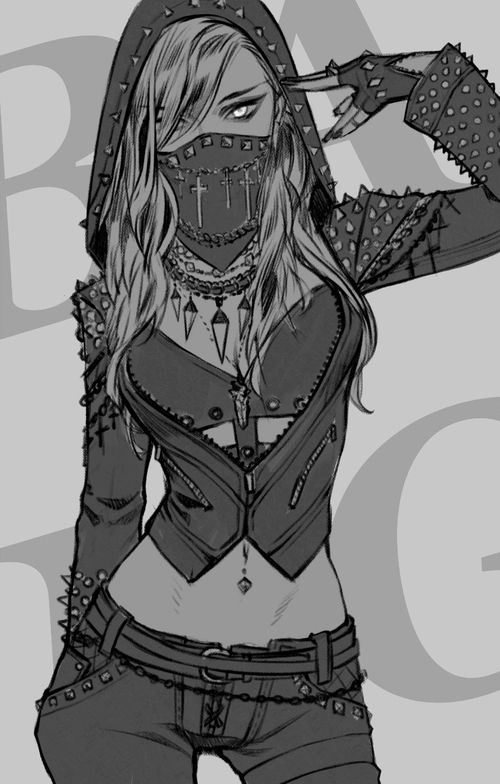 500x784 Anime, Black And White, Punk, Girl, Rock, Bang, And Female Image - Punk Girl Sketch