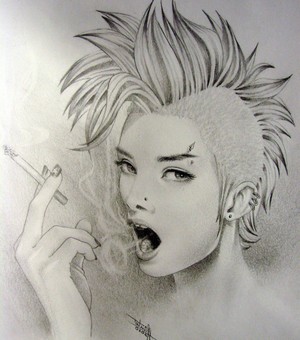 300x340 Punk Monochrome Girl Grayscale Sketch Smoke Cigarette Wallpaper - Punk Sketch