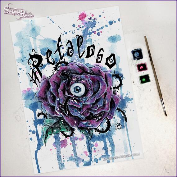 570x570 Petaloso Original Watercolors Sketch Gothic Tattoo Surreal Etsy - Purple Rose Sketch