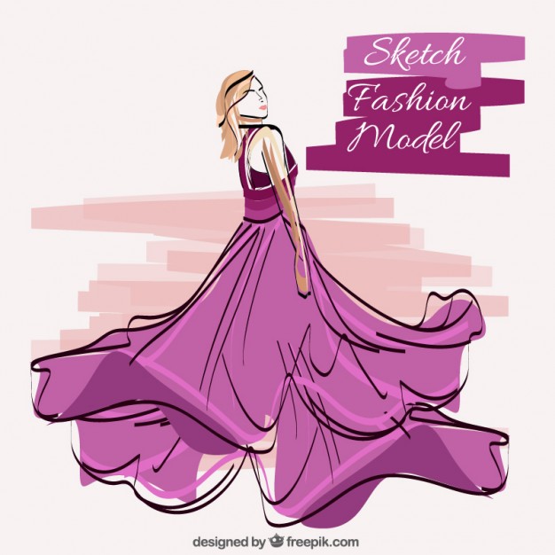 626x626 Sketch Of Model Wearing Violet Dress Vector Free Download - Purple Sketch