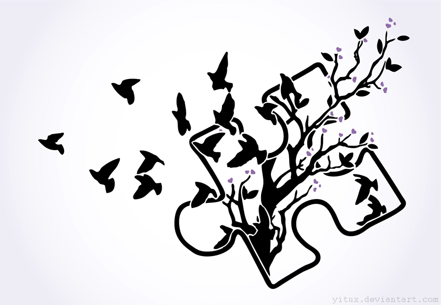 900x622 Puzzle Piece Into Birds Tattoo Design Sketch By Yitux - Puzzle Piece Sketch