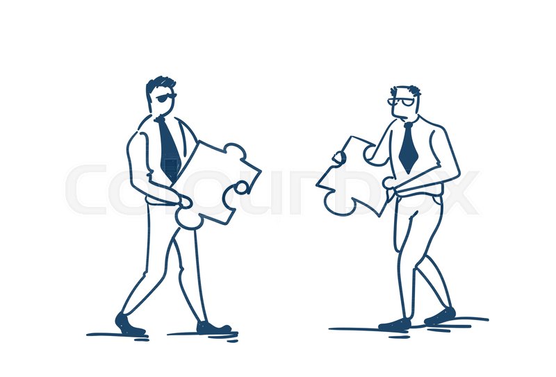800x543 Two Business Man Putting Puzzle Pieces Team Working Jigsaw Concept - Puzzle Piece Sketch