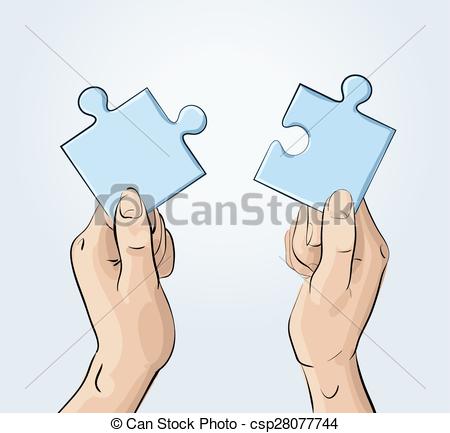 450x433 Two Hands Holding Pieces Of The Puzzle. Cartoon Vector Illustration. - Puzzle Piece Sketch