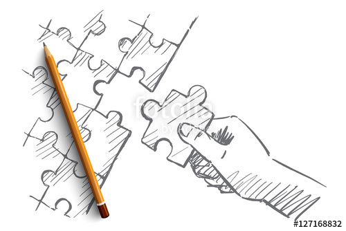500x334 Vector Hand Drawn Puzzle Hand Concept Sketch With Pencil Over It - Puzzle Piece Sketch