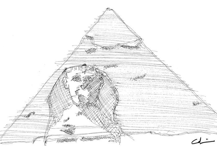 700x500 Great Pyramid Sphinx Sketch Greeting Card For Sale By Calvin Durham - Pyramid Sketch