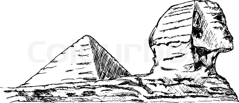 800x345 Sketch Sphinx With Pyramid Stock Vector Colourbox - Pyramids Of Giza Sketch