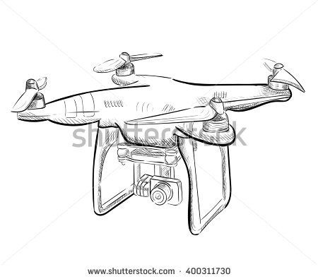 450x395 Hand Draw Vector Illustration Aerial Vehicle (Quadrocopter). Air - Quadcopter Sketch