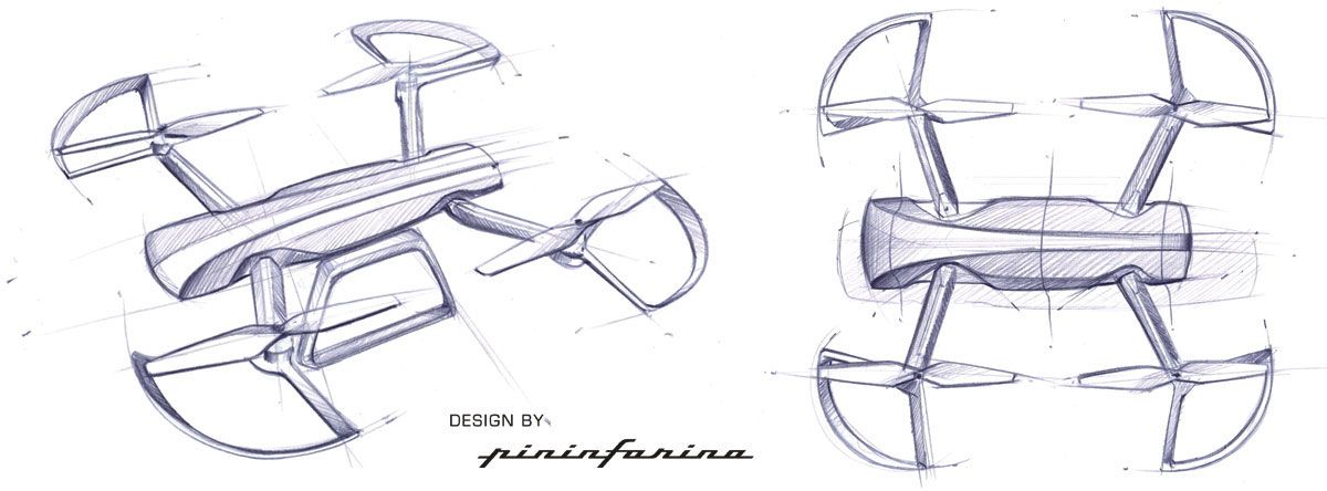 1200x444 Sky Rider Drone By Pininfarina - Quadcopter Sketch
