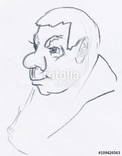 392x500 Pencil Sketch Of A Typical Man Head. Three Quarter View Drawing On - Quarter Sketch